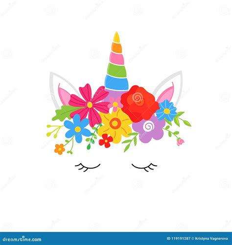 Unicorn With Flower Crown Vector Stock Vector Illustration Of
