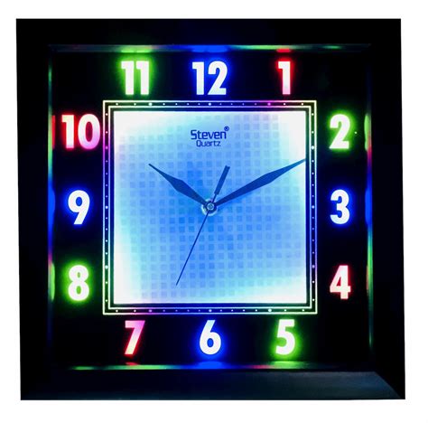 Multi Color Square Led Wall Clock 12006black Steven Quartz Llp