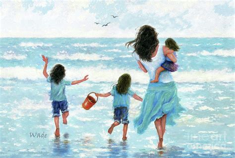 Beach Mother Three Daughters Painting By Vickie Wade Pixels