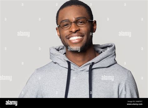 Head Shot Portrait Smiling African American Man Wearing Glasses Stock