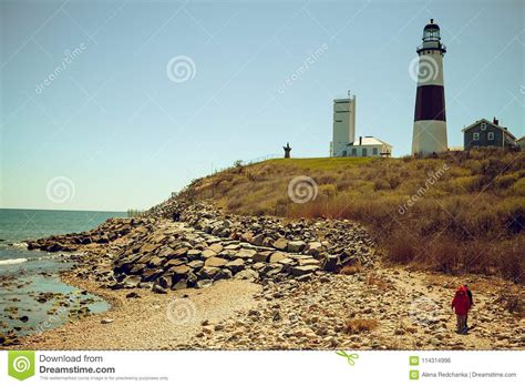 Panoramic View On Montauk Point State Park Lighthouse And The Atlantic
