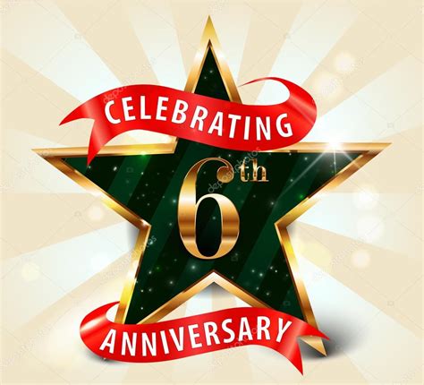 6 Year Anniversary Celebration Golden Star Ribbon Celebrating 6th