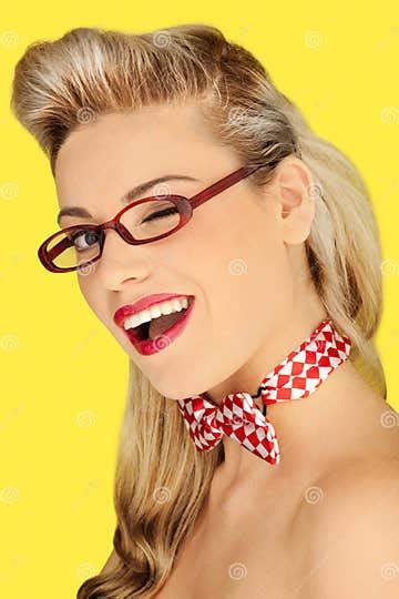 Beautiful Blonde In A Glasses And A Bowtie Stock Image Image Of