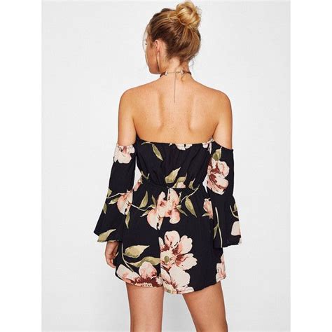 Bardot Flute Sleeve Florals Romper 16 Liked On Polyvore Featuring