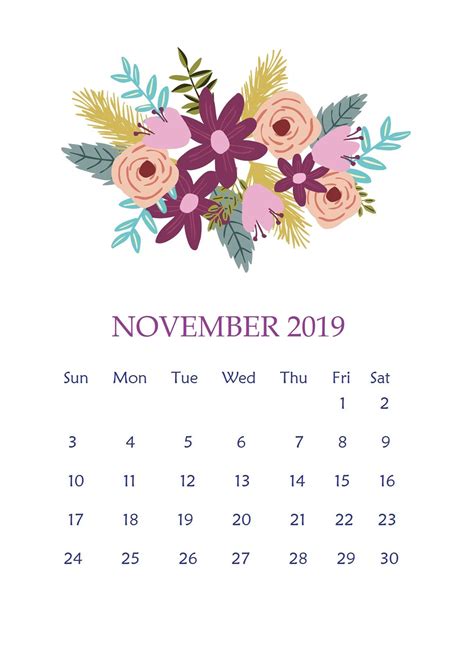 Free Cute November 2020 Calendar Pink Design Floral Wallpaper Artofit