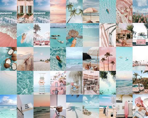 Pink And Blue Beach Vibes Aesthetic Collage Kit Wall Decor Etsy