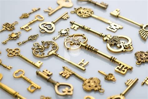 Beautiful Antique Golden Keys On White Background Fotonium
