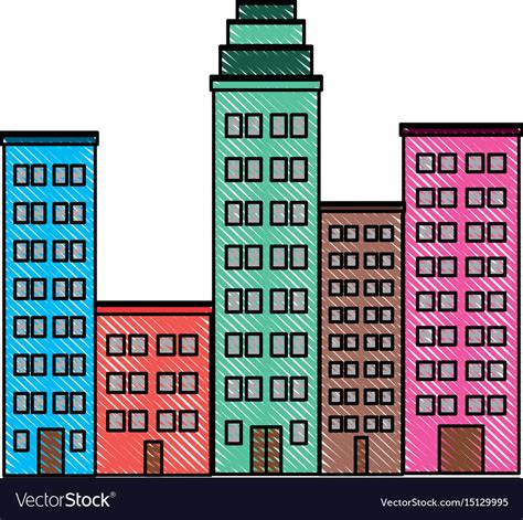 Cartoon Cityscape Row Of Various Buildings Vector Image