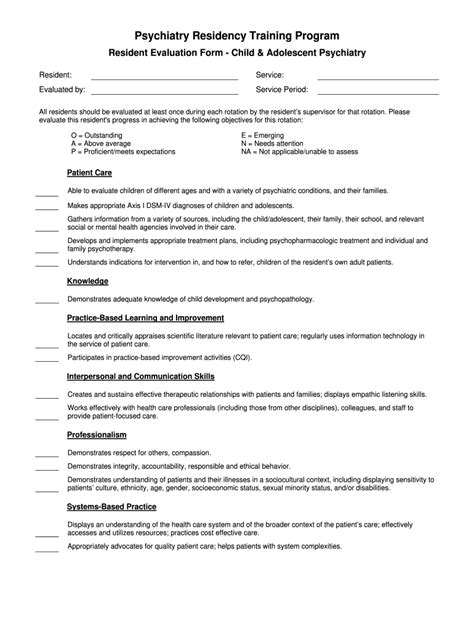 resident evaluation form child adolescent psychiatry