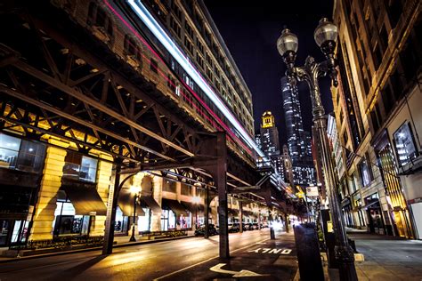 Houses Usa Night Street Street Lights Chicago City