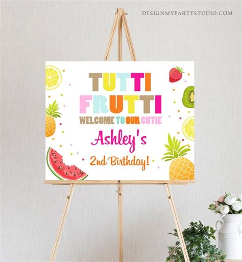Editable Welcome Sign Tutti Frutti Birthday Tutti Fruity Party Fruit