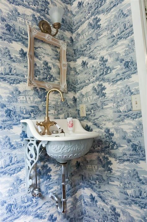Toile Bathroom Toile Wallpaper Powder Room Wallpaper French Bathroom
