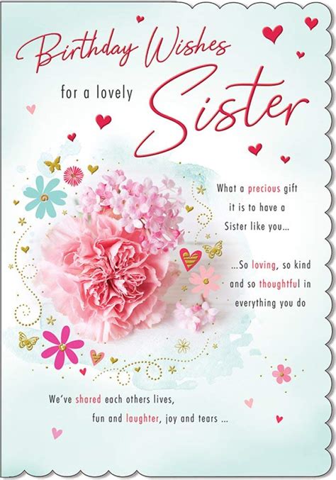 birthday wishes for a lovely sister greeting card with verse 9 x 6 25 inches piccadilly