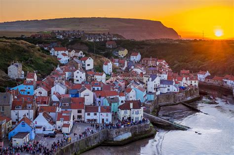 Staithes Village With A Sunset Over Boulby Cliffs Whitby Photography