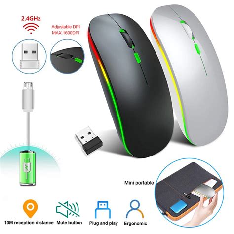 Ultra Thin 24ghz Wireless Mouse 800 1600dpi Rechargeable Ergonomic