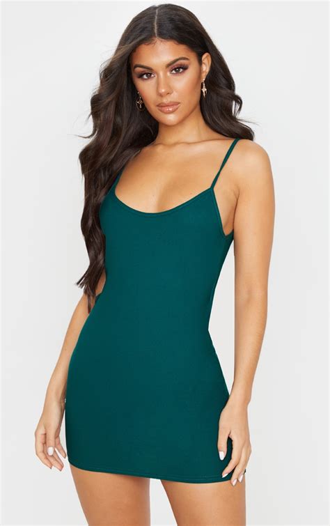 Emerald Green Strappy Low Back Bodycon Dress Prettylittlething Usa