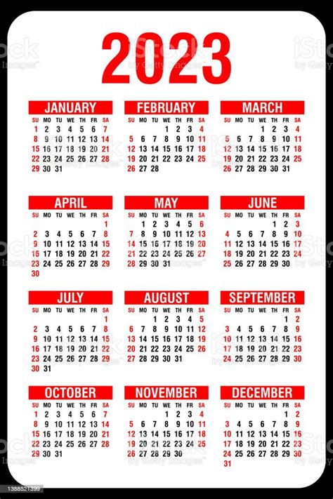 Calendar 2023 Yearly Week Starts On Sunday Stock Illustration