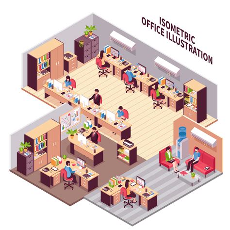 Isometric Office Workplaces Illustration 482027 Vector Art At Vecteezy