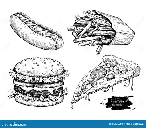 Vintage Fast Food Background Hand Drawn Illustration Menu Design