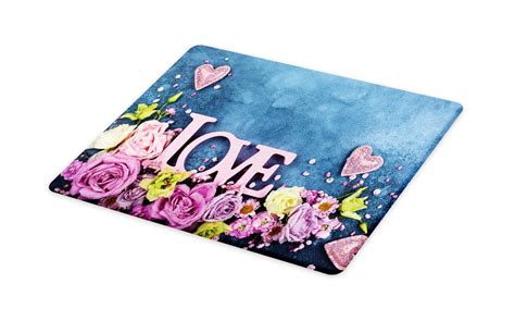 Vintage Rose Cutting Board Love Theme Floral Bouquet Valentines Photo Decorative Tempered