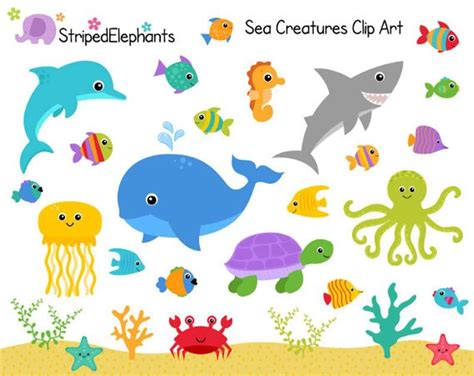 Sea Creatures Clip Art Under The Sea Clipart Ocean Animals Etsy In