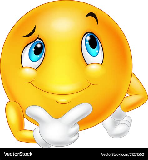 Emoticon Happy Face Are Thinking And Posing Vector Image