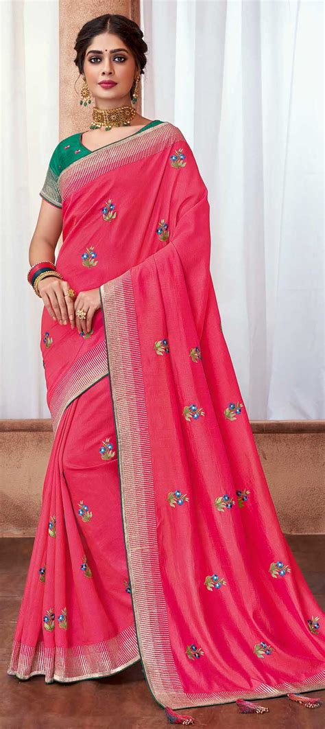 Traditional Pink And Majenta Color Poly Silk Silk Fabric Saree 1633250