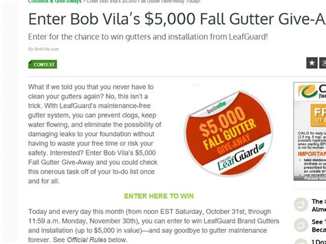 Bob Vilas 5000 Fall Gutter Give Away Sweepstakes
