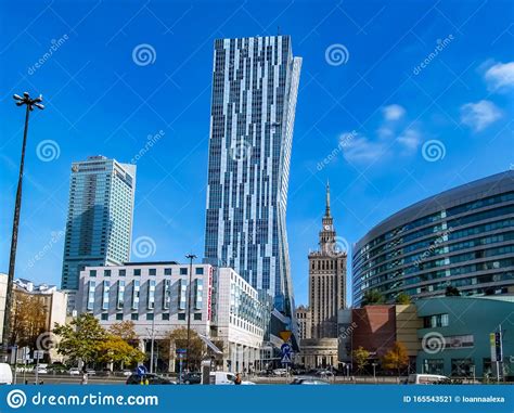 Warsaw Downtown With Modern Skyscrapers And Palace Of Culture And