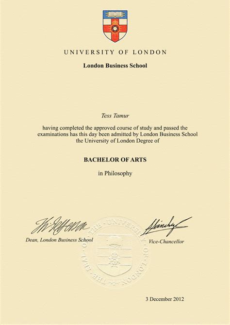 London University Degree Certificate
