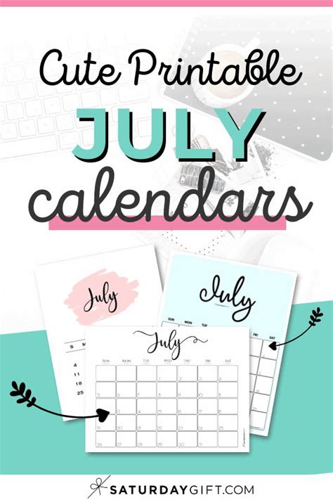 July 2023 Calendar 9 Cute And Free Printables Saturdayt July