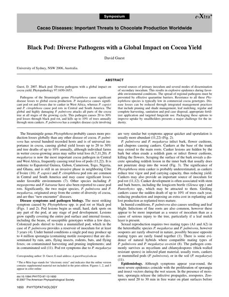 Pdf Black Pod Diverse Pathogens With A Global Impact On Cocoa Yield
