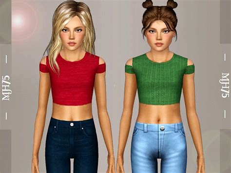 Cute Crop Teen Top With Cut Out Shoulders Found In Tsr Category Sims 3