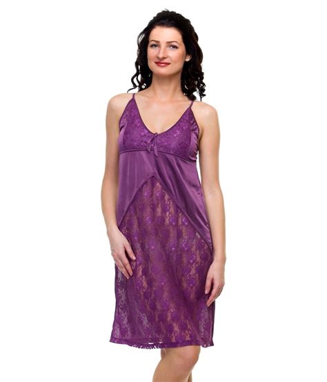 Buy For She Purple Poly Satin Nighty Online At Best Prices In India Snapdeal