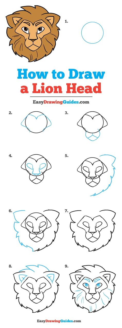 Drawing of paints and pencil. How to Draw a Lion Head - Really Easy Drawing Tutorial