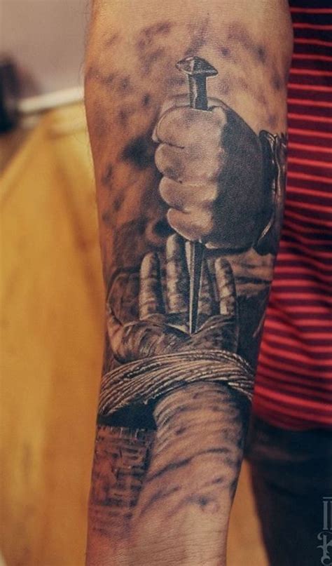 Awazing Hand Of Jesus Nailed Forearm Tattoo Cool Forearm Tattoos