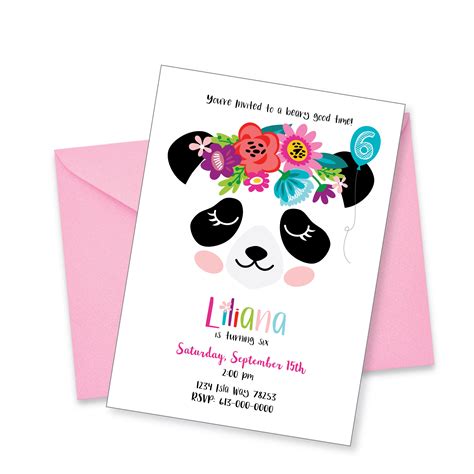 Panda Invitation Panda Birthday Party Panda Face Invitation