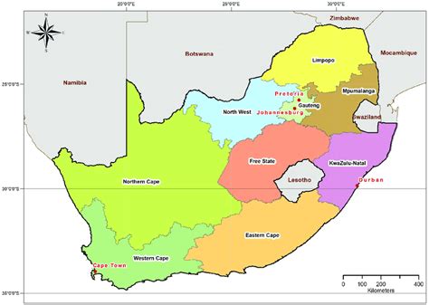 The Provinces And Four Largest Cities Of South Africa Map Produced By