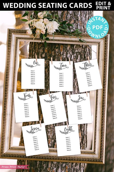 Wedding Seating Chart Template Printable Rustic Leaf Press Print Party
