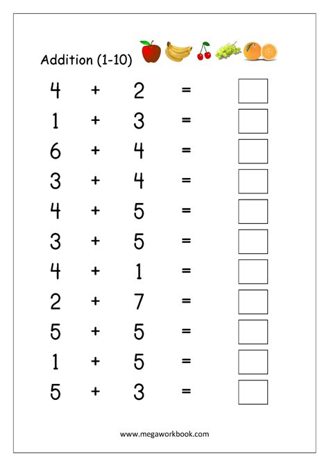 Free Printable Number Addition Worksheets 1 10 For Kindergarten And