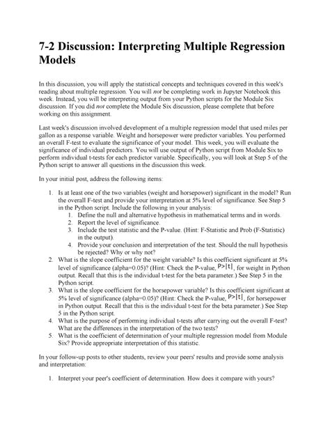 MAT-243 - 7-2 Discussion -Interpreting Multiple Regression Models - 7-2