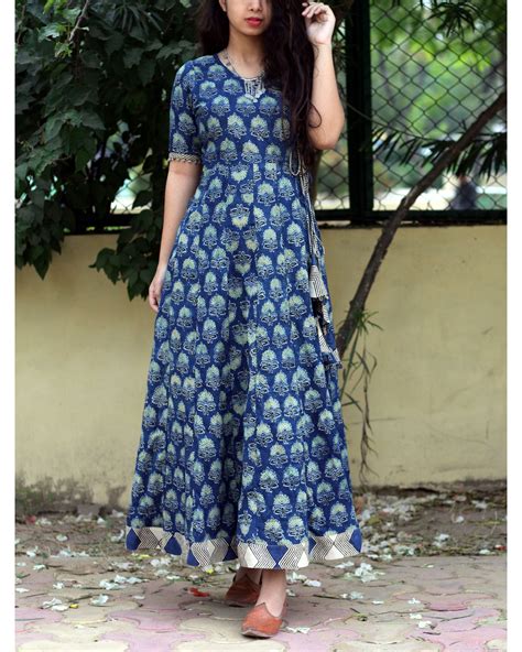 Indigo Ajrakh Print Angrakha Dress By Label Shivani Vyas The Secret Label