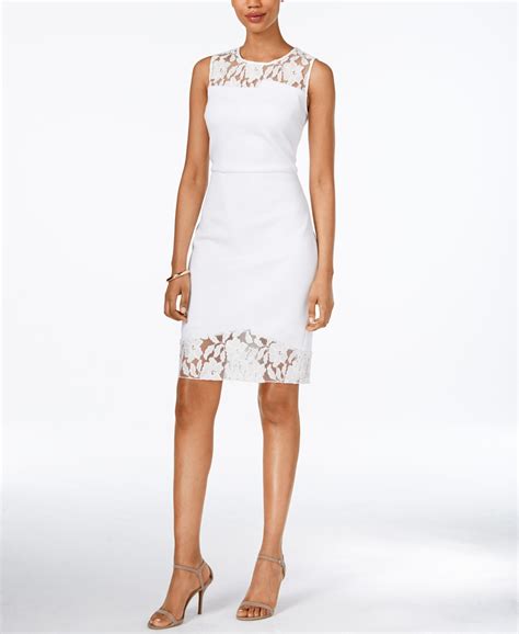 Lyst Calvin Klein Sleeveless Illusion Lace Sheath Dress In White