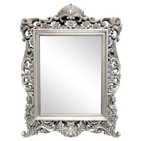 Clear acrylic facing, rigid cardboard backing and wire hanging hardware kit (some assembly required) frame holds a 16 by 20 inch photo/print/poster (viewable area reduced by.25 on each side due to frame lip) frame moulding is 1.375 inches wide; Ornate Silver Mirror | Mirror Ideas