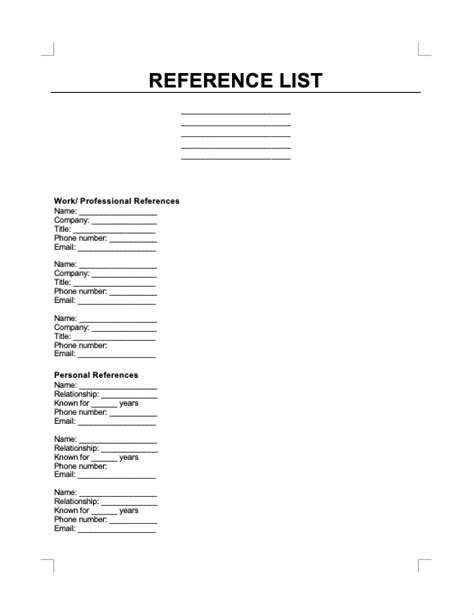 List Of References Template Word Doctemplates The Best Porn Website