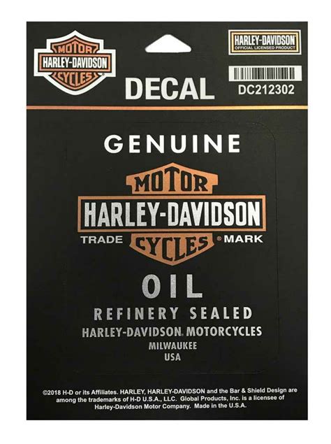Harley Davidson Decal Genuine Oil Sm Matte Black W X H