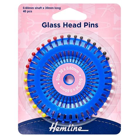 Hemline Pins Glass Head 30mm Nickel 40 Pieces Pins Barnyarns Ripon Ltd