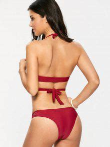 Off Strappy Halter Wrap Bikini Set In Wine Red Zaful