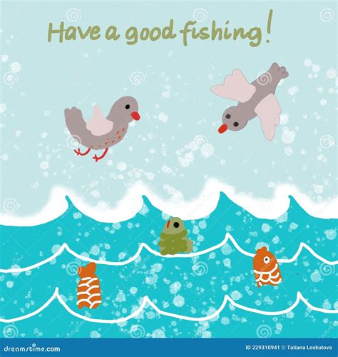 Card with Wishing of Good Fishing Illustration Stock Illustration