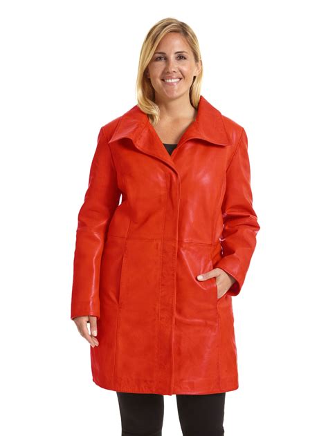 Excelled Excelled Womens Plus Size Lambskin Leather Pencil Coat